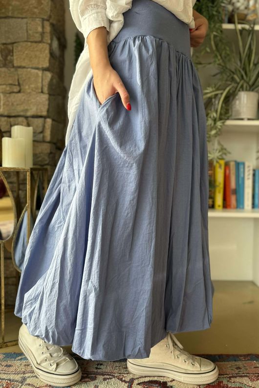 Paloma Bubble Hem Midi Skirt Denim